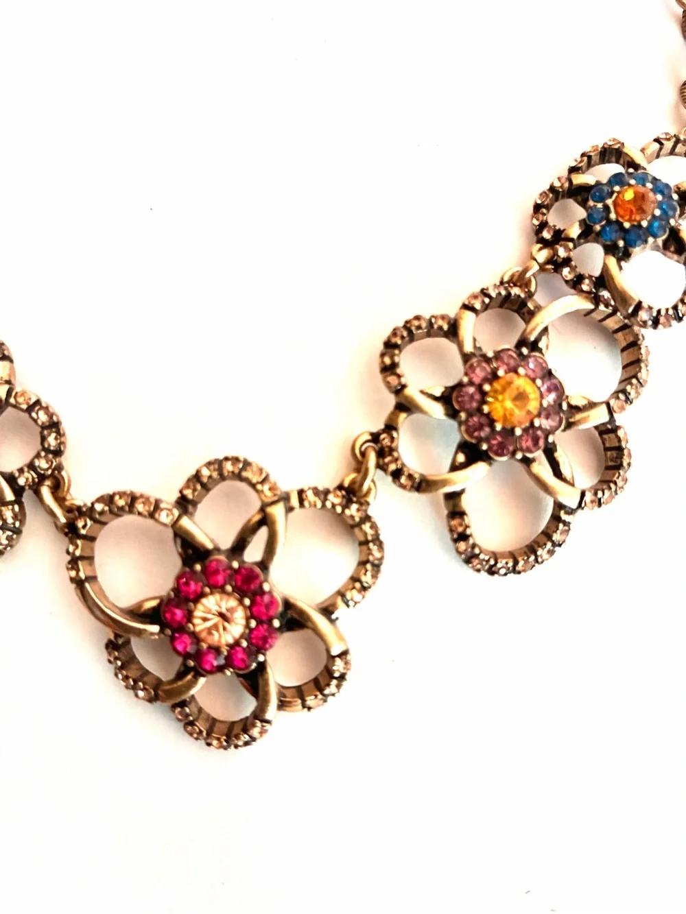 Chloe + Isabel Floral Crystal Bib Necklace in Pink, Yellow, Blue